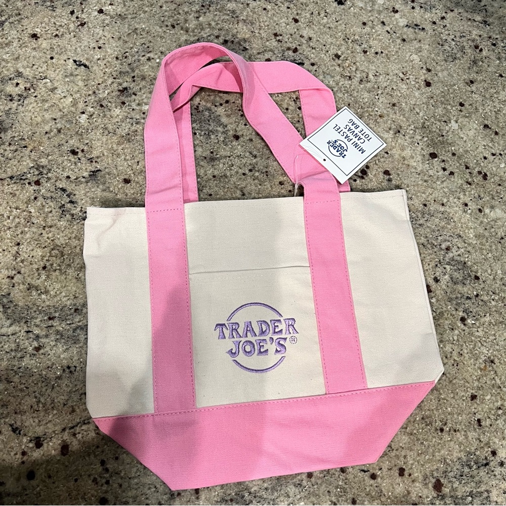 Trader Joe's Mini Pink & Cream Canvas Tote Bag